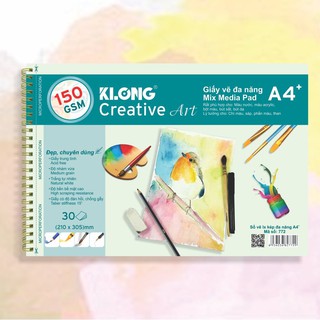 Sổ vẽ KLONG A4+ cao cấp lò xo kép xé 150GSM 30 tờ MS: 772