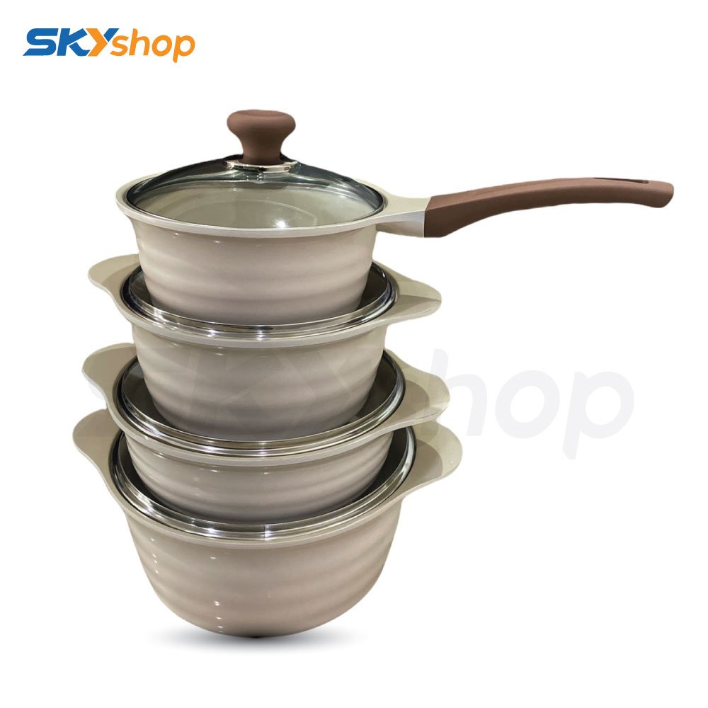 Bộ 4 Nồi Chống Dinh Đáy Từ ECORAMIC PASIH4 - Hàng Chính Hãng