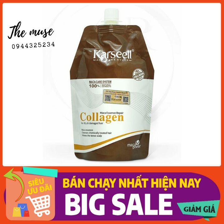 KARSEELL- Dầu Hấp Ủ Tóc Dưỡng Ẩm Phục Hồi Siêu Mềm Mượt Hương Nước Hoa Collagen Karseell 500ml + tặng mũ chụp xinh xắn | BigBuy360 - bigbuy360.vn