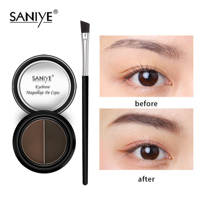 [Hàng mới về] Bảng Phấn Vẽ Lông Mày 3d 2 Màu Sắc Tự Nhiên Kháng Nước Kèm Cọ