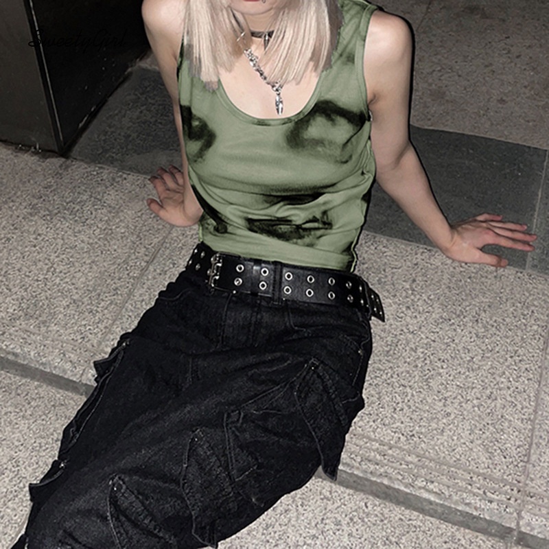 Áo Tank Top Cổ Vuông Dáng Ôm In Họa Tiết Hoạt Hình Xinh Xắn Cho Nữ