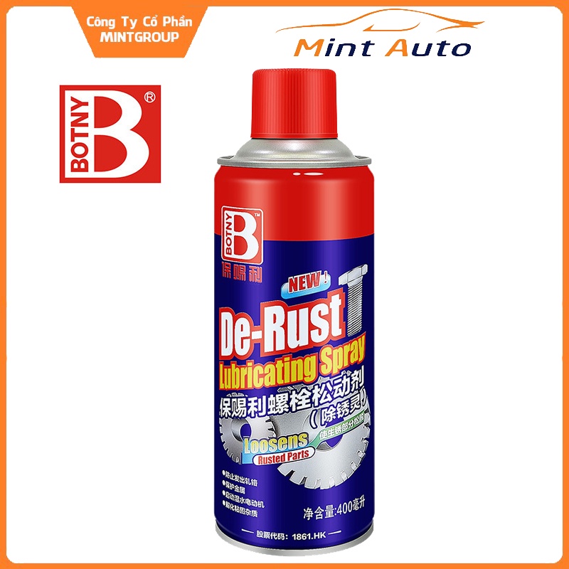 Chai Xịt Chống Rỉ Sét Và Bôi Trơn Ốc Vít Kim Loại De-Rust Lubricating Spray Botny B-1165 Dung Tích 400ml