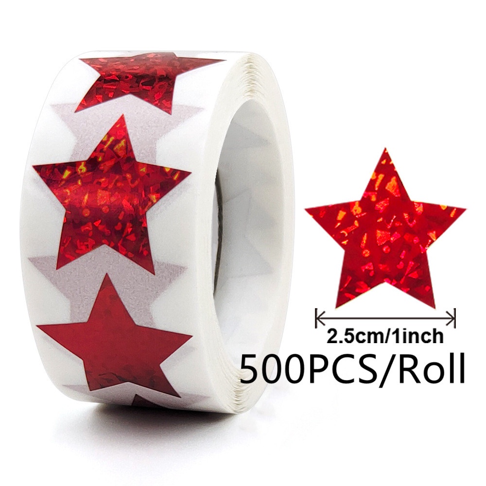 1 Cuộn 500 Sticker Hình Ngôi Sao Năm Cánh Đường Kính 25mm Màu Sắc Tươi Sáng Dùng Để Trang Trí Sổ Lưu Niệm 1 Inch