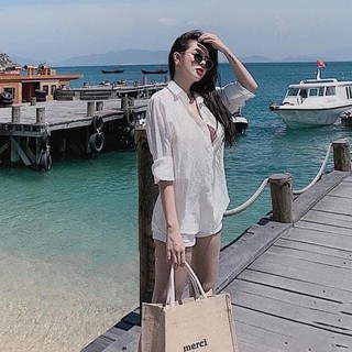 Áo sơ mi trắng nữ, Áo sơ mi basic_Chât đũi tơ_Mặc siêu mát