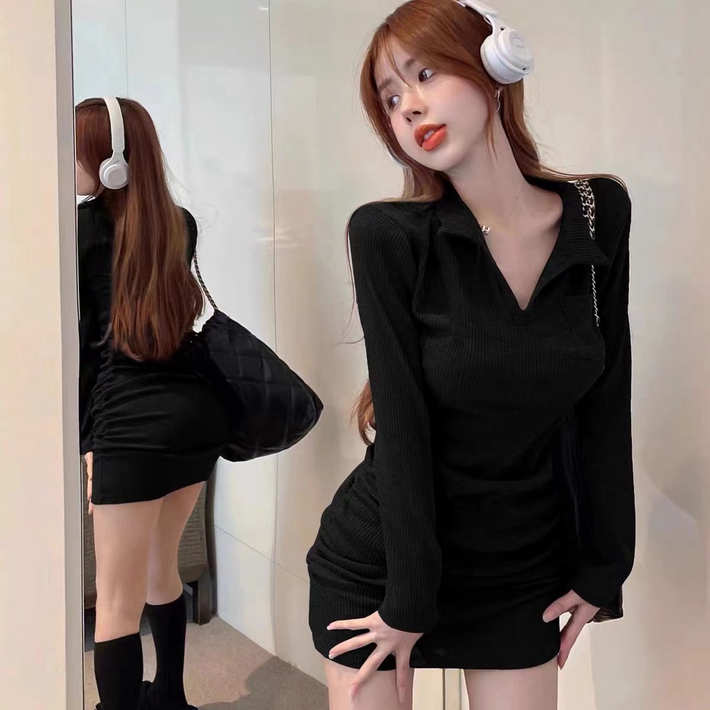 Đầm Cổ POLO Thiết Kế Mới Quyến Rũ Thời Trang Mùa Thu Theo Phong Cách Hàn Quốc Cho Nữ