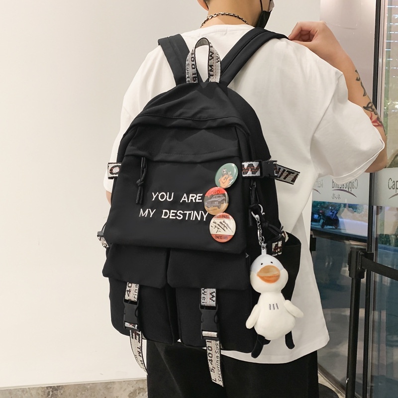 1 Ba Lô Đi Học Đựng Máy Tính Sức Chứa Lớn Phong Cách Harajuku Hàn Quốc Mới