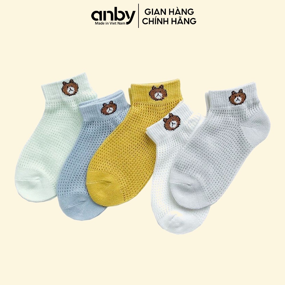 Set 5 đôi tất lưới cao cổ ANBY cho bé trai và gái hình gấu dễ thương cho bé từ 8-12kg