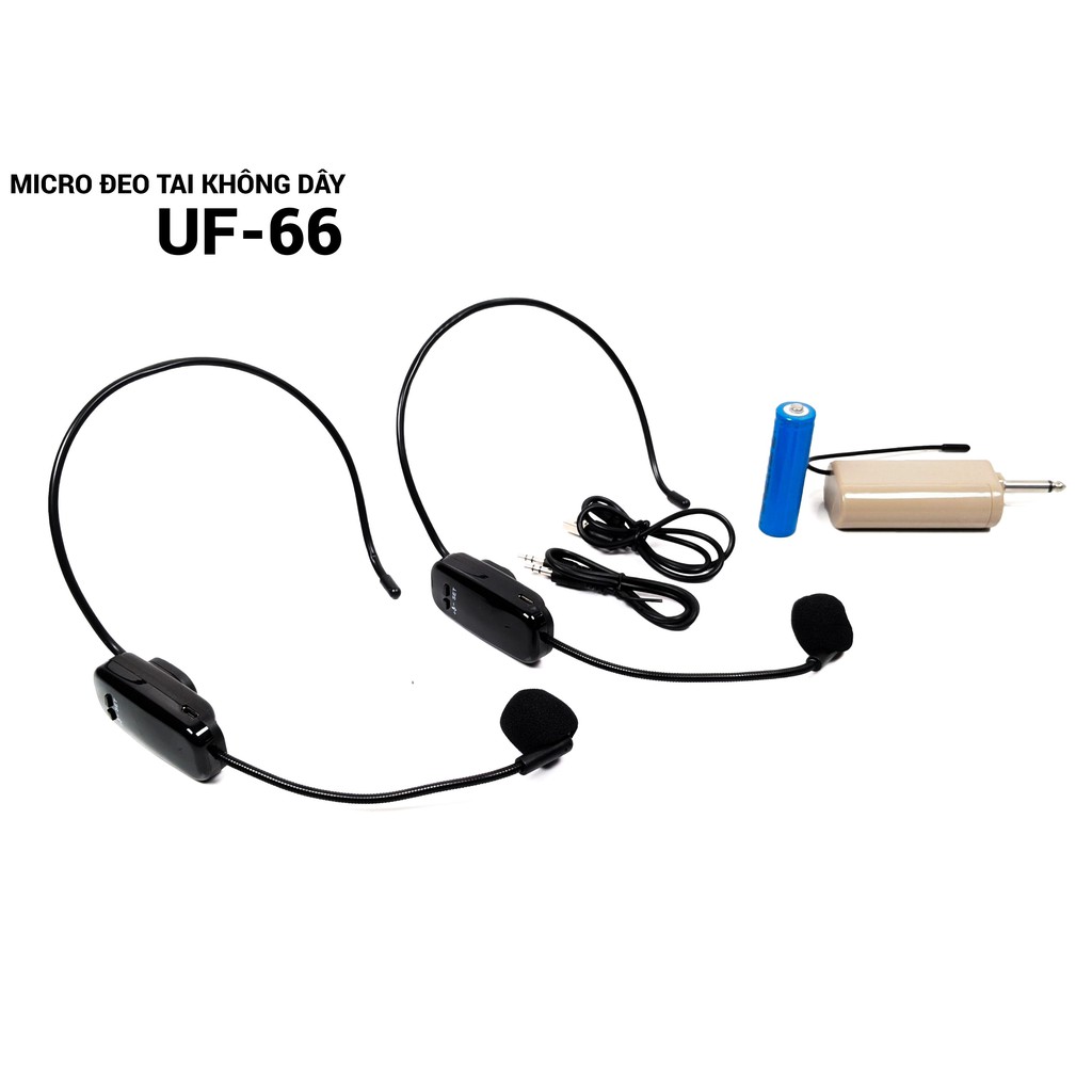 Bộ đôi micro đeo tai JOA UF 66 - Micro thuyết trình trợ giảng không dây UHF Đầu thu 6.5mm chuyên dùng cho nhiều loại loa