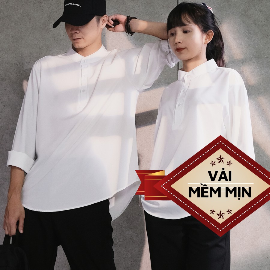 Áo Sơ Mi Nam Nữ Cổ Tàu Unisex Vải Kate Mềm Mại, Form Unisex Rộng Rãi Dễ Phối Đồ, Đủ 2 Màu Basic Trắng Đen GUF