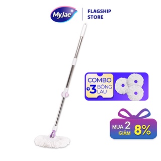 Mua Combo 3 bông lau + 1 cây lau nhà đơn MyJae sợi Microfiber xoay 360 độ phù hợp nhiều loại thùng lau