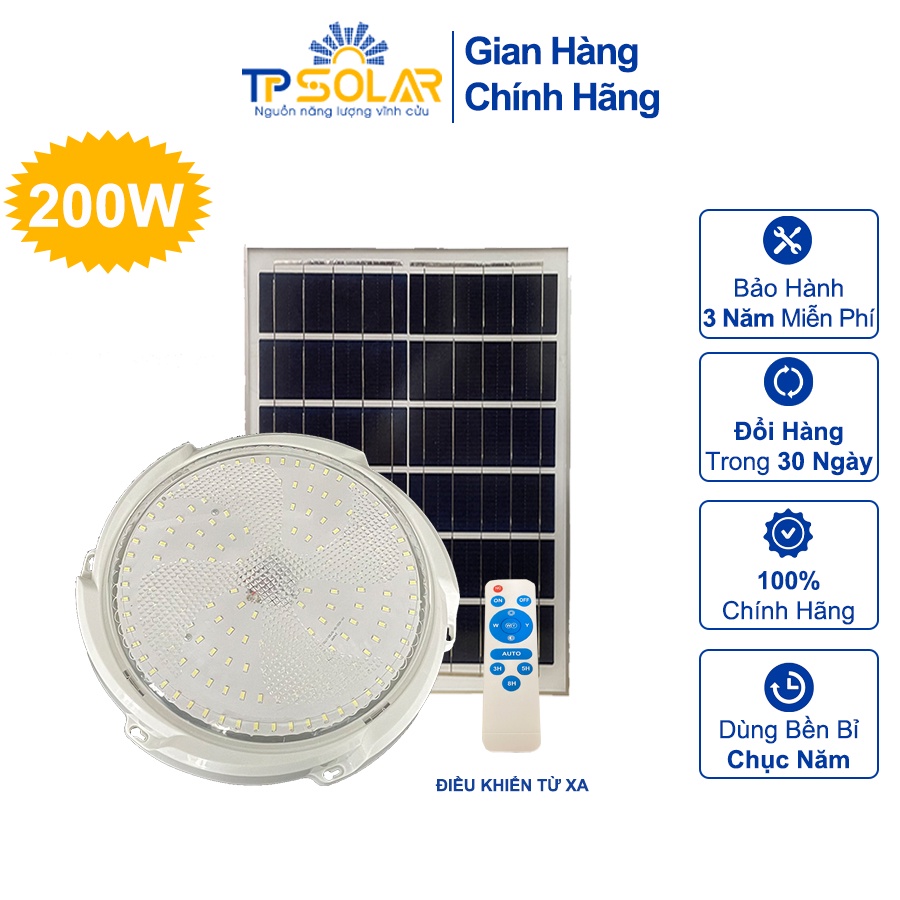 Đèn Áp Trần Năng Lượng Mặt Trời TPSolar TP-A200N Công Suất 200W Chống Nước IP67, Bảo Hành 3 Năm