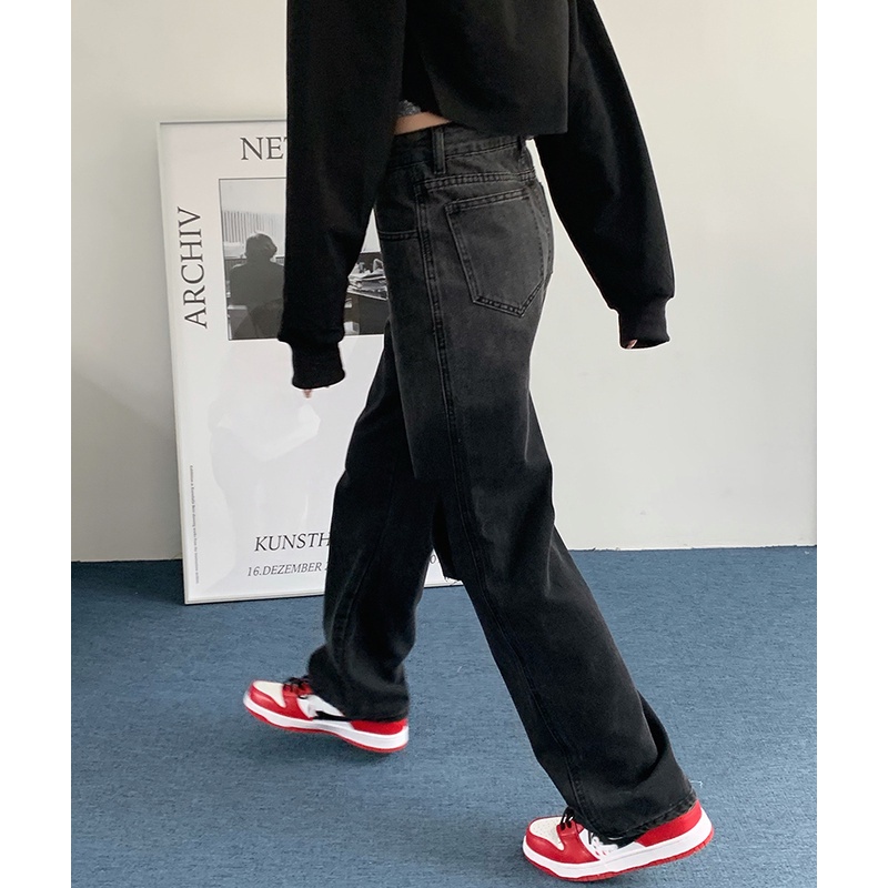 Quần jean dài ống rộng màu gradient phong cách retro Hàn Quốc thời trang cá tính cho nữ