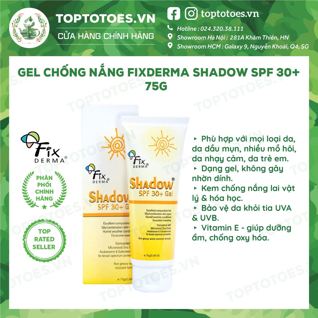 [Mã SKAMPUSH11 giảm 10% đơn 200k] Gel chống nắng Fixderma Shadow SPF 30+ 75g [NHẬP KHẨU CHÍNH HÃNG 100%]