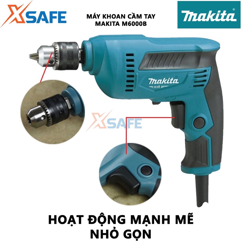 Máy khoan cầm tay MAKITA M6000B Máy khoan điện công suất 450W, tốc độ không tải 3000v/ph, dây dẫn điện 2.0 m - [XSAFE]