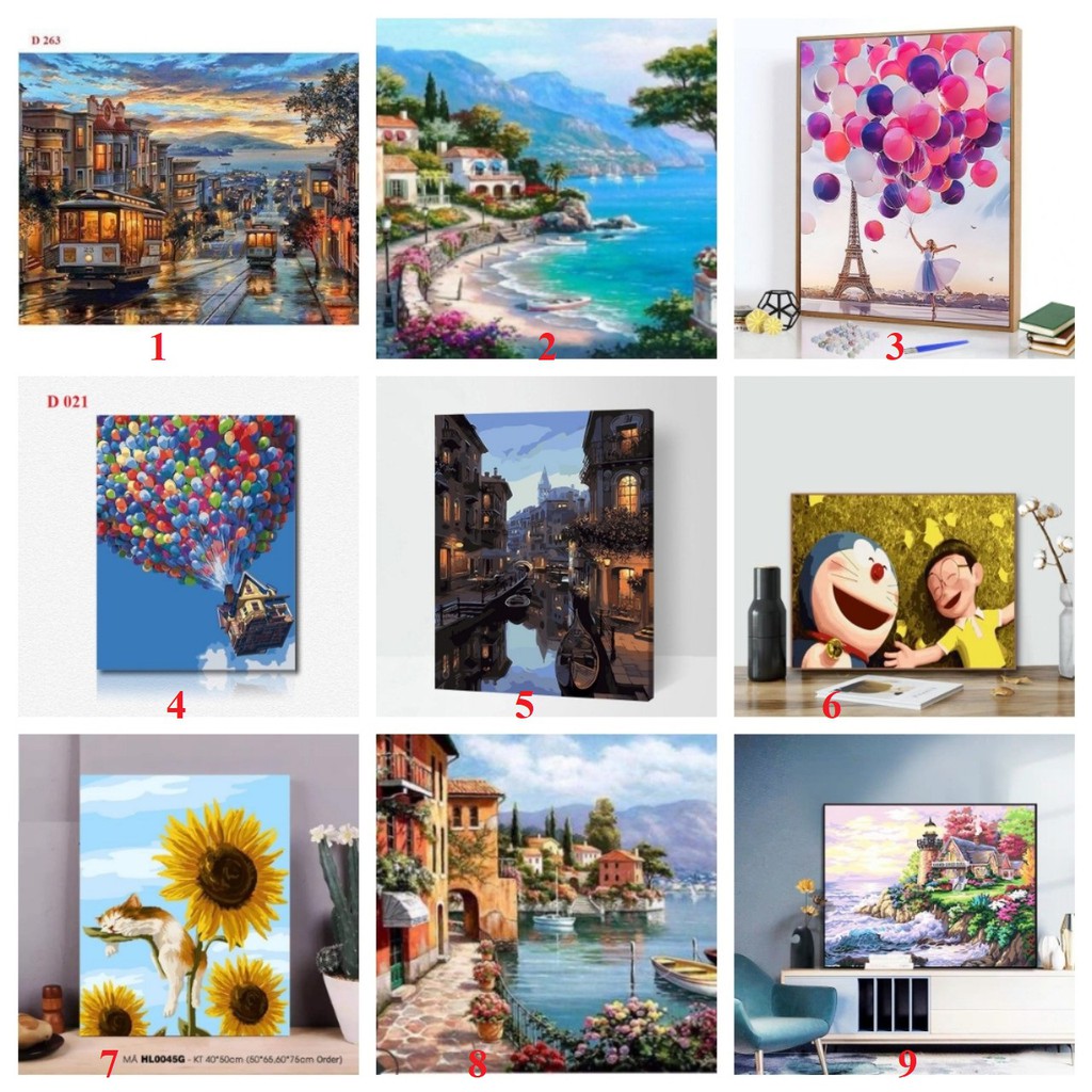 Tranh tô màu theo số, sơn dầu số hóa, tặng khăn, đã căng khung, đủ phụ kiện, có dầu bóng -Moonshop | BigBuy360 - bigbuy360.vn