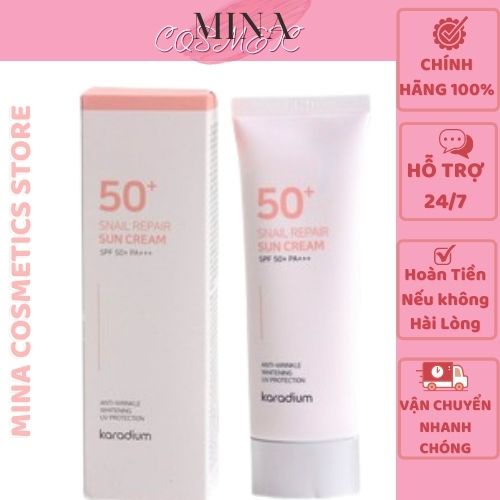 Kem chống nắng nâng tone hàn quốc / Kem Chống Nắng Karadium  Snail Repair Sun Cream SPF 50+ PA+++ 70mL