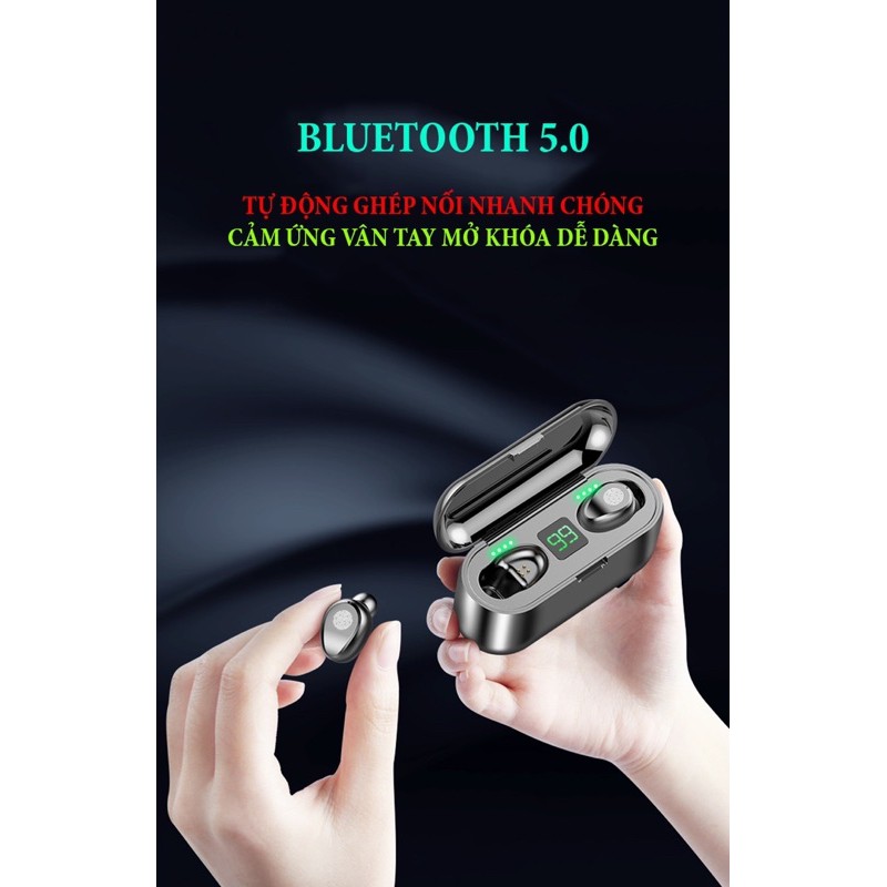 Tai Nghe Bluetooth True Wireless AMOI F9 5.0 Cảm Ứng Vân Tay, Nâng Cấp Dock Sạc có Led Báo Pin Kép - Hàng Nhập Khẩu