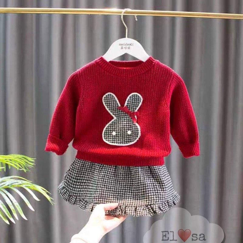 Xả Set áo len thỏ cv dạ cho bé gái
