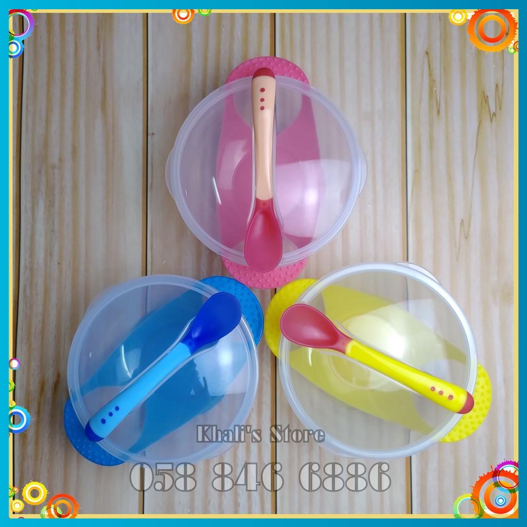 Bộ bát ăn dặm chống đổ kèm thìa báo nóng cho bé yêu