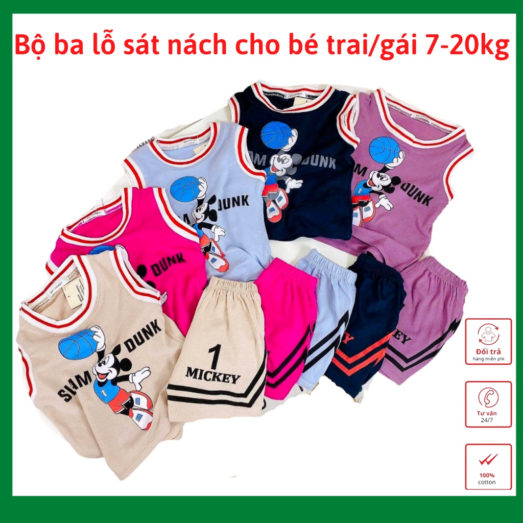 Bộ ba lỗ thể thao micky cho bé trai, bé gái 10-23kg