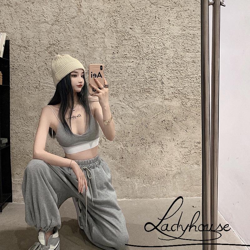 Bộ Áo Hai Dây Hở Lưng + Quần Dài Lưng Cao Dáng Rộng Thời Trang Cho Nữ