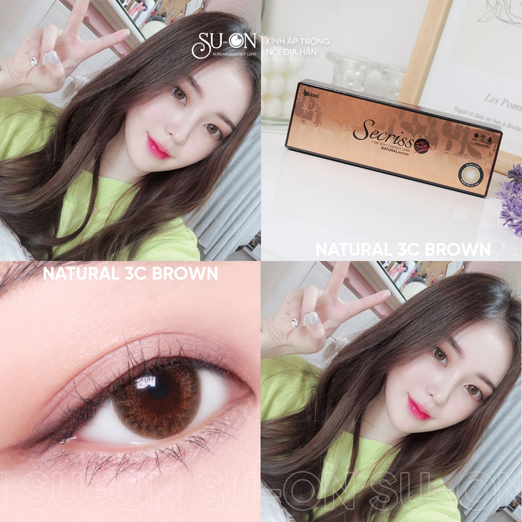 Lens 1 ngày Olens NATURAL 3C BROWN áp tròng 14,2mm, nâu hạt dẻ siêu đẹp best seller Olens, siêu êm đeo 24h