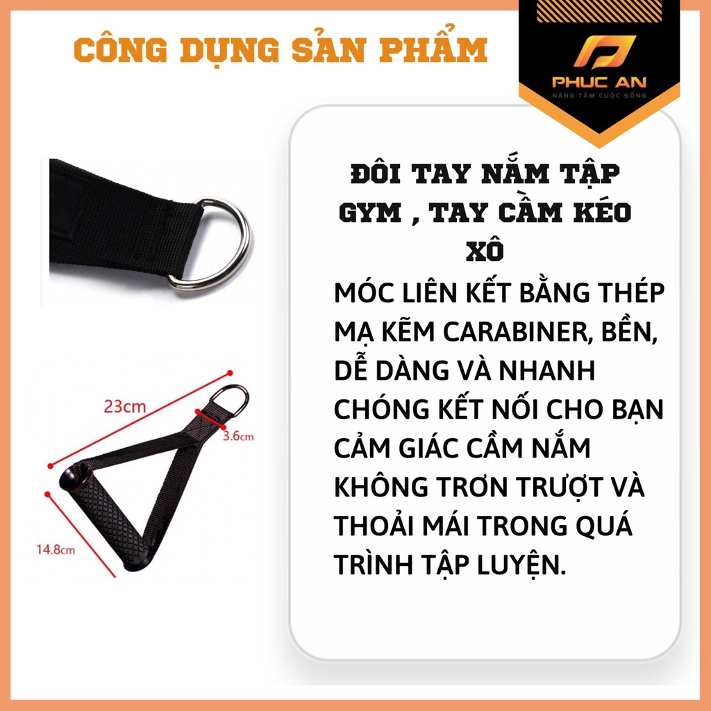 Đôi tay nắm tập gym, tay cầm kéo xô ngực, tay nắm chữ D, tay nắm kéo vai đôi hẹp, tay cầm móc tập gym tại nhà