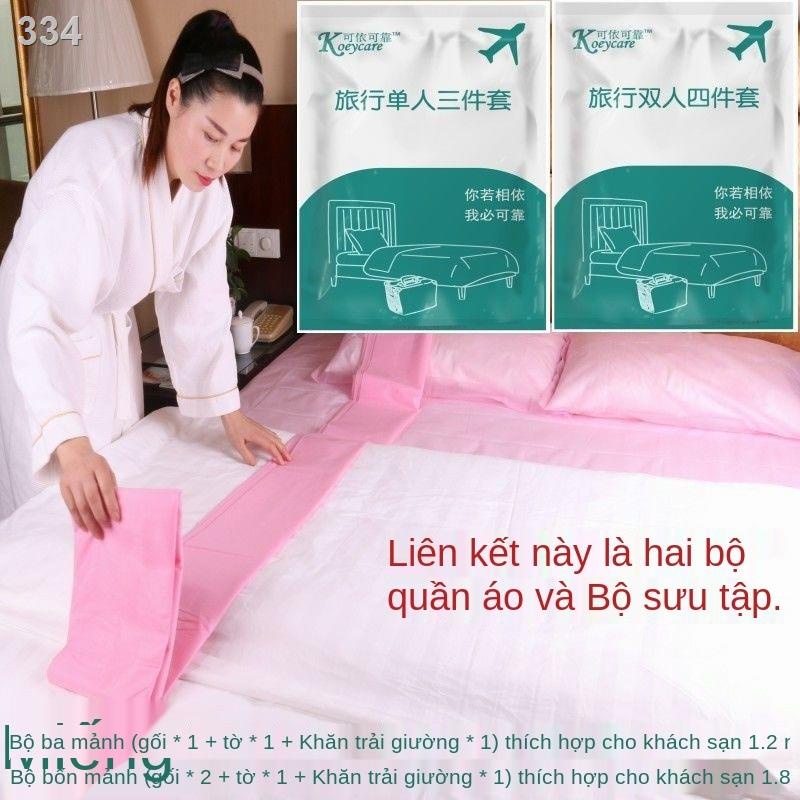 Bộ đồ ba mảnh đơn cho chuyến du lịch đáng tin cậy khăn trải giường dùng một lần, vỏ chăn, áo gối để cách ly vi khuẩn, bố
