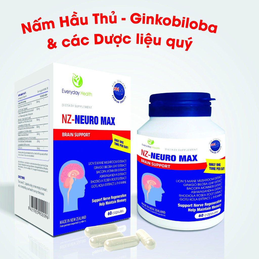 NZ-Neuro max – Hỗ trợ bổ não, hoạt huyết dưỡng não, giảm hoa mắt, chóng mặt, giảm lo âu (60 viên)