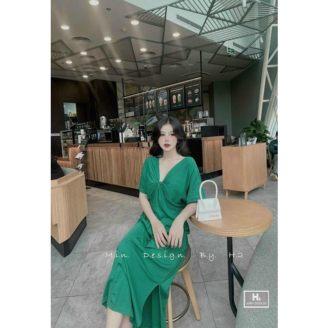 VÁY cotton xoắn ngực cổ V 3 màu(kèm ảnh thật và video)