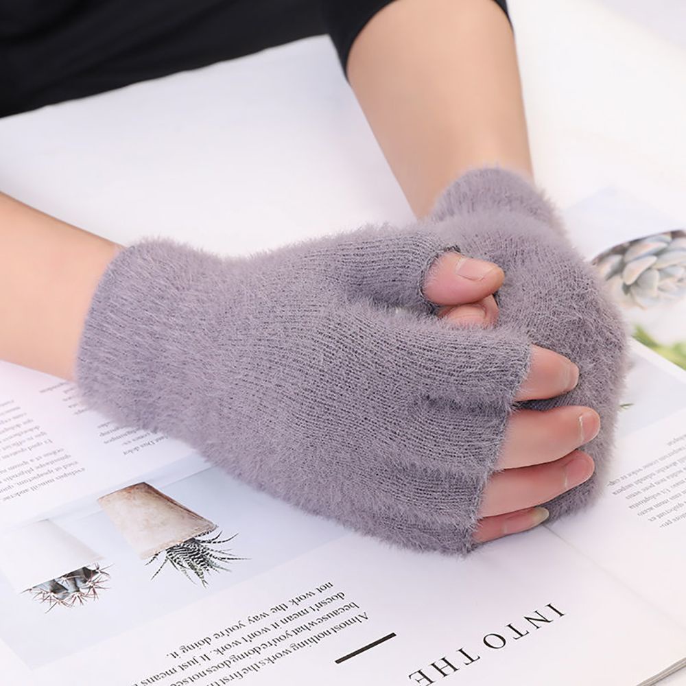 Găng tay hở ngón vải giả lông mềm mại giữ ấm thời trang mùa đông dành cho nam và nữ