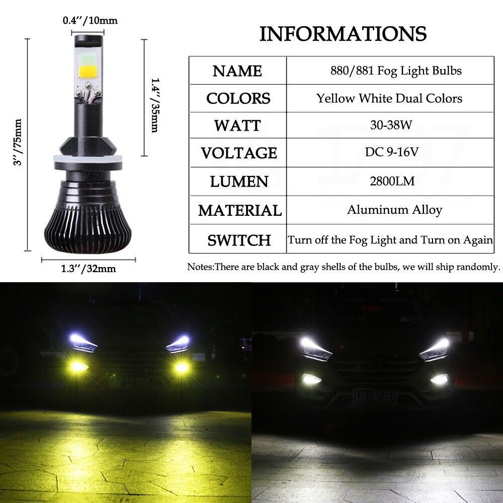Set 2 Bóng Đèn Led Cob 880 881 H27 Nhiều Màu Sắc