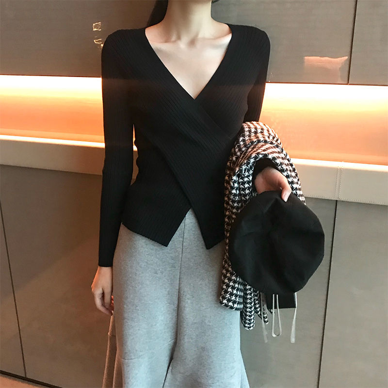 Áo Giữ Nhiệt Nữ V-neck Knitted Shirt Women's New Fashion Slim Long Sleeve T-shirt