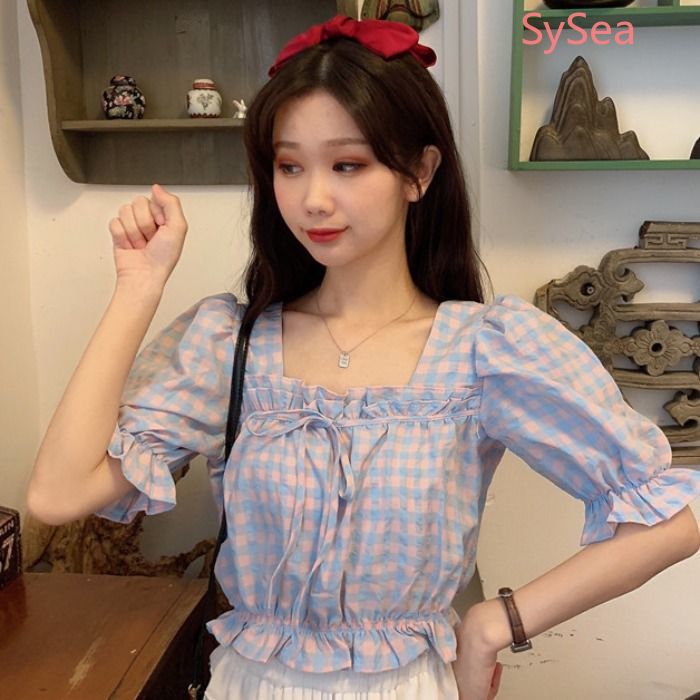 Áo Sơ Mi Croptop Tay Ngắn Kẻ Sọc Thời Trang Mùa Hè Cho Nữ