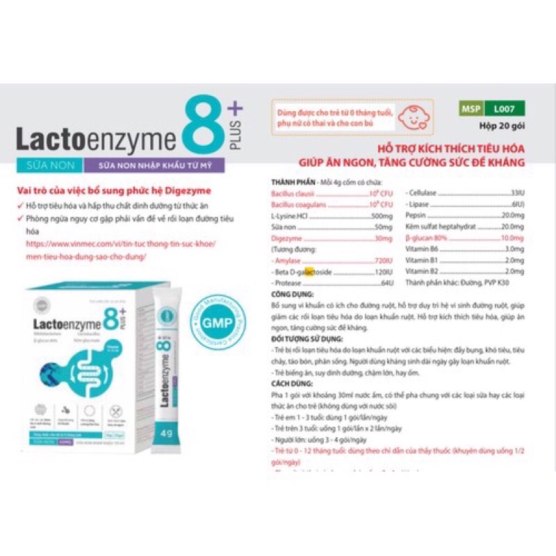 Lactoenzyme 8 Plus + Bổ sung lợi khuẩn,giảm rối loạn tiêu hóa,giúp trẻ ăn ngon
