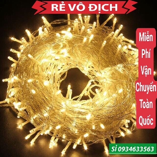 Xài điện- Dây đèn led đom đóm trang trí  không chớp nháy 7.5m 50 bóng đèn ánh sáng vàng ấm