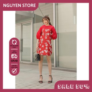 Váy suông nữ, đầm suông cổ tròn phối tay bồng chất taffta cao cấp,hàng thiết kế điệu đà cho phái nữ.