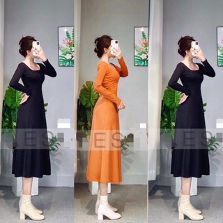 Đầm thun cổ vuông tay ngắn