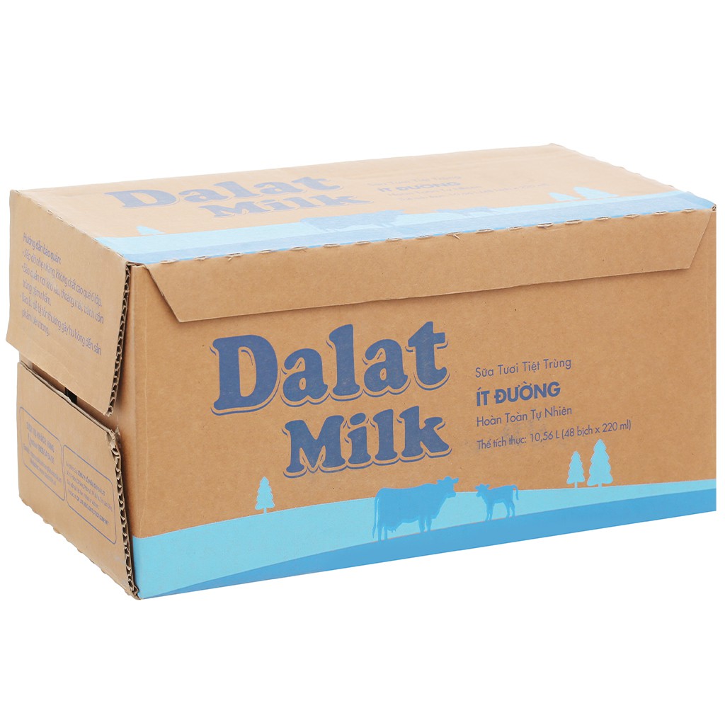Thùng 48 bịch sữa tươi tiệt trùng ít đường Dalat Milk 220ml Giá bán đã trừ khuyến mãi
