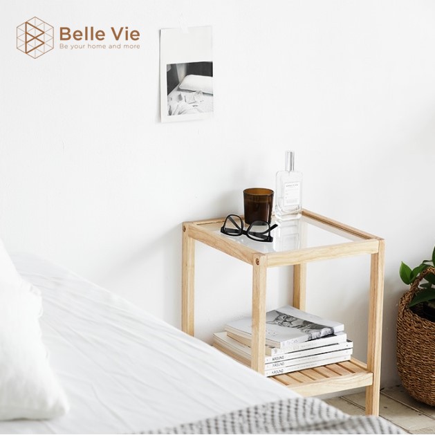 Kệ Đầu Giường BELLEVIE Mặt Kính Cường Lực 2 Tầng Tab Đầu Giường Gỗ Thông Nội Thất Lắp Ráp Nội Thất Hàn Quốc