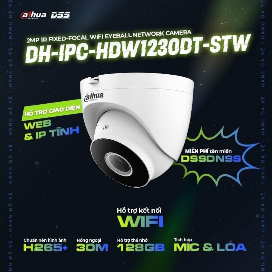 Camera Wifi IPC HDW 1230DT-STW 2.0MP hỗ trợ wifi, đàm thoại 2 chiều, bảo hành 24 tháng DSS Có tên miên P2P Miễn Phí