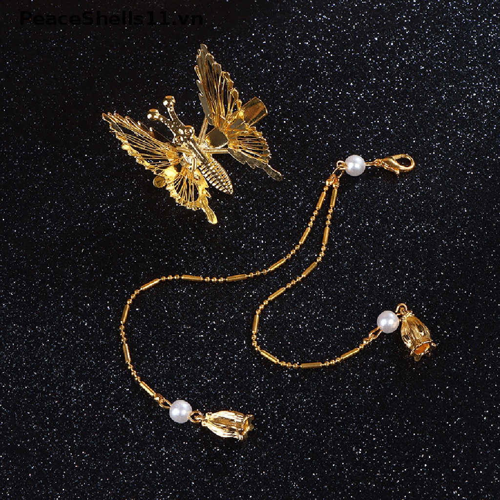 [PeaceShells] Kẹp Tóc Hình Bướm Phong Cách Cổ Điển Phối Tua Rua Bước Lắc