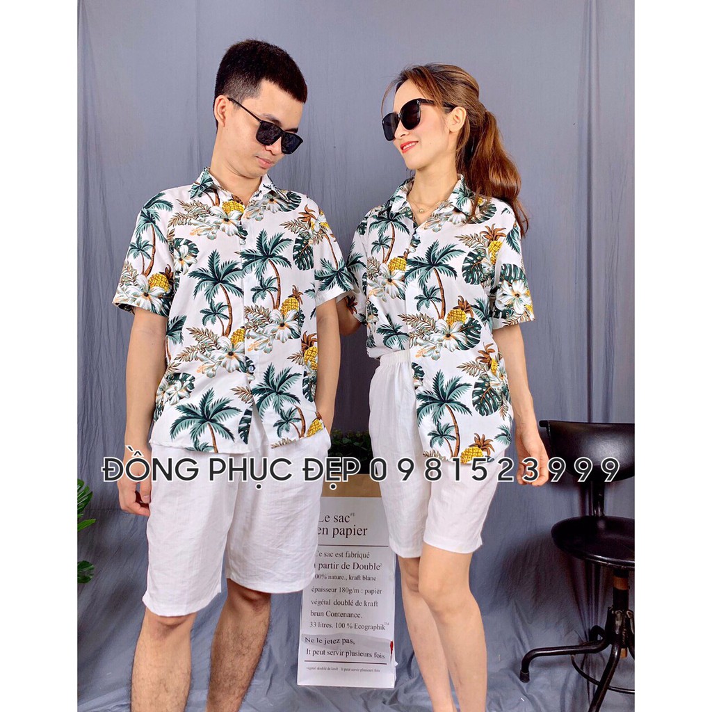 [GIÁ RẺ HÔM NAY] Áo sơ mi hoa quả màu trắng, áo hoạ tiết hoa lá hawaii nam nữ nhóm lớp đi biển, đi chơi (đủ size)