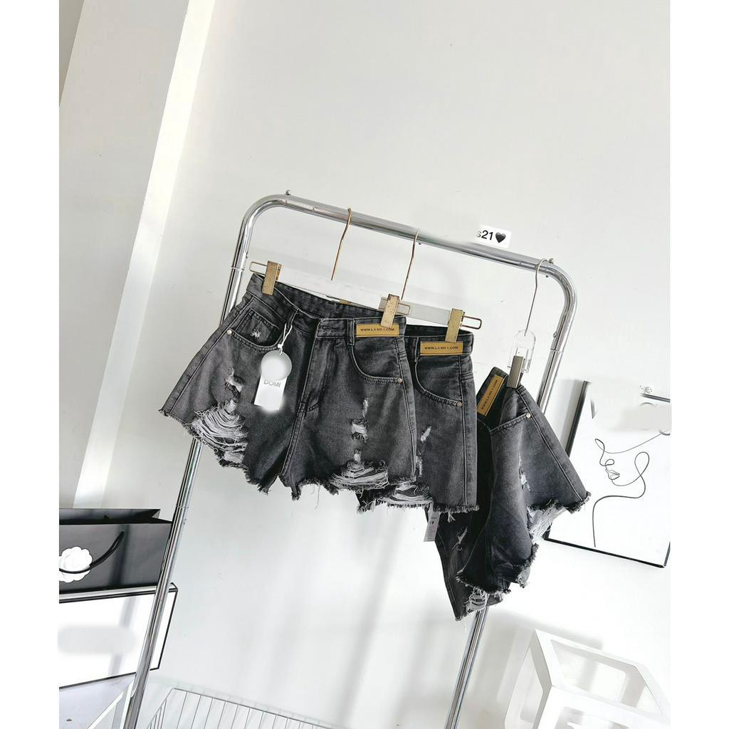 [SODM21 ] QUẦN SHORT JEANS ĐÙI NỮ LƯNG CAO RÁCH CÀO ĐÙI MẢNG TAM GIÁC MÀU XÁM NHẠT LAI TUA PHỐI MẠC MÁT MẺ CÁ TÍNH