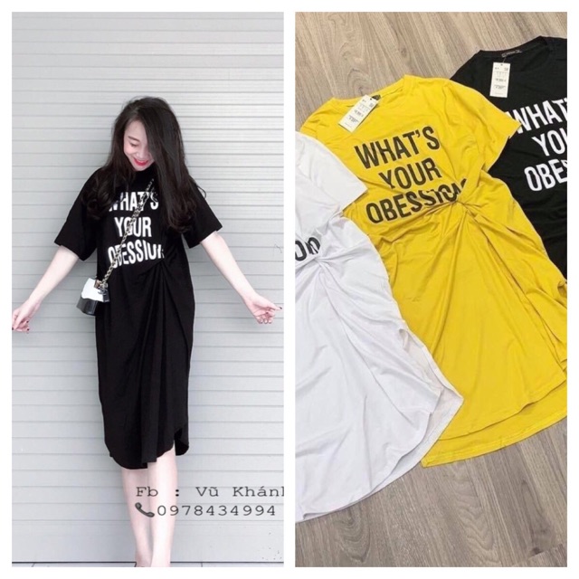 Váy cotton chữ xoắn eo