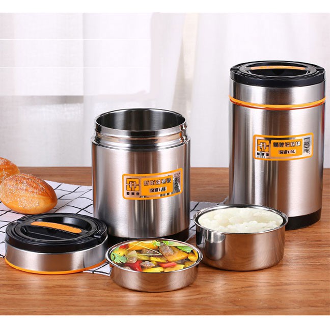 CaMen Hộp Đựng Cơm 3 Ngăn Giữ Nhiệt Inox 304 Kèm Túi Giữ Nhiệt Caro Có Khóa Kéo Chắc Chắn