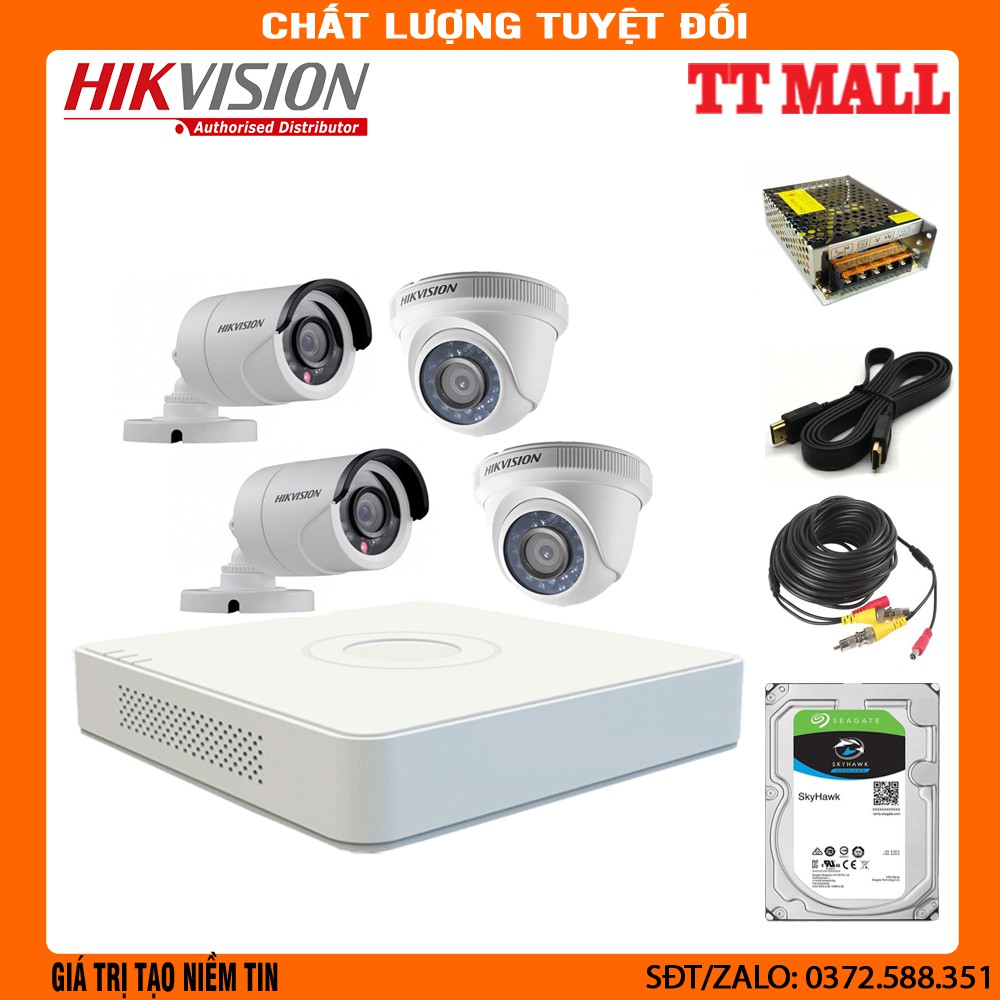 {Giá hủy diệt} Trọn bộ 4 mắt camera Hikvision 2MP kèm HDD và toàn bộ phụ kiện lắp đặt