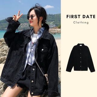 Áo khoác bò nữ Áo khoác denim jean dáng rộng trẻ trung đường phố màu đen Hàn Quốc