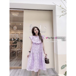 Đầm xô ren hoa đục lỗ dáng suông phối bèo ngực cực xinh!