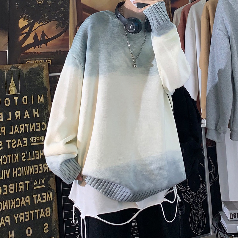 Áo Sweater Cổ Tròn Dáng Rộng Màu Sắc Tương Phản Thời Trang Thu Đông Cho Nam Giới